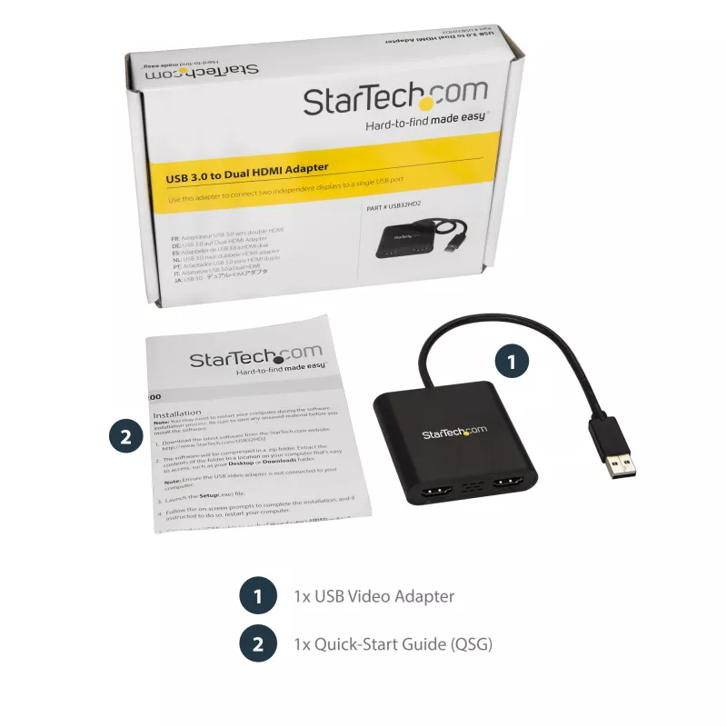 StarTech.com USB 3.0 naar dual HDMI-adapter, USB naar 2x HDMI-monitorconverter voor Windows (geen ondersteuning voor macOS/ChromeOS/Linux) - TAA