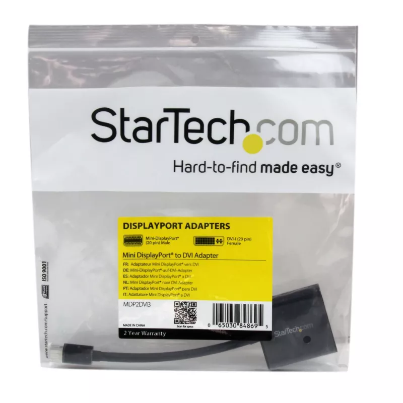 StarTech.com MDP2DVI3 Mini DisplayPort-naar-DVI-adapter, 1920x1200 (WUXGA), passief, Thunderbolt-compatibel, 17 cm, zwart