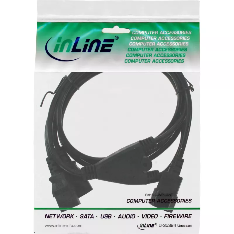 InLine Power-Y-kabel Duitse type F 1x IEC-C14 naar 2x IEC-C13 1m