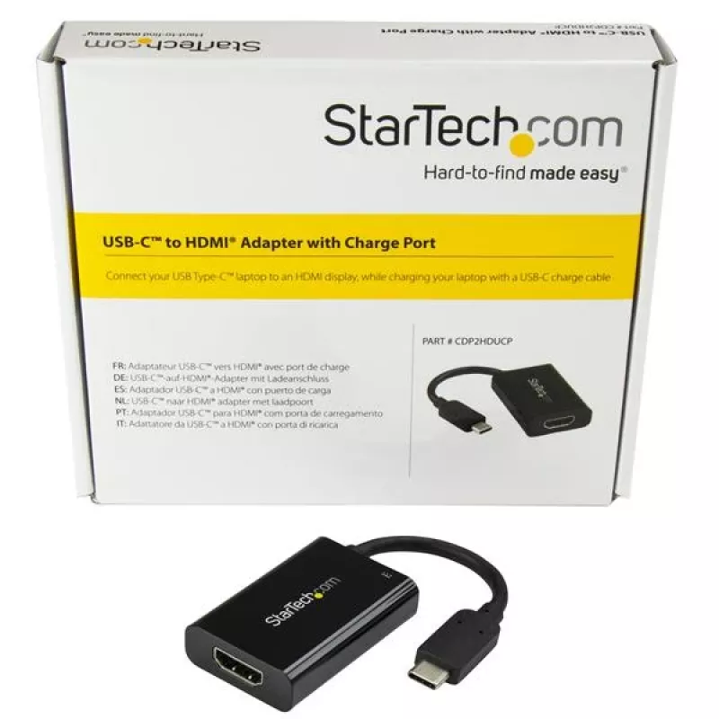 StarTech.com USB-C naar HDMI 2.0 adapter met Power Delivery - 4K 60Hz USB Type-C naar HDMI display videoconverter - 60W PD doorgaflaadpoort - Thunderbolt 3 compatibel - zwart