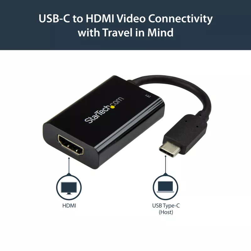 StarTech.com USB-C naar HDMI 2.0 adapter met Power Delivery - 4K 60Hz USB Type-C naar HDMI display videoconverter - 60W PD doorgaflaadpoort - Thunderbolt 3 compatibel - zwart