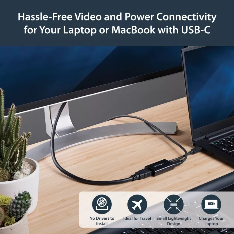 StarTech.com USB-C naar HDMI 2.0 adapter met Power Delivery - 4K 60Hz USB Type-C naar HDMI display videoconverter - 60W PD doorgaflaadpoort - Thunderbolt 3 compatibel - zwart