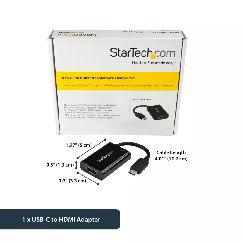StarTech.com USB-C naar HDMI 2.0 adapter met Power Delivery - 4K 60Hz USB Type-C naar HDMI display videoconverter - 60W PD doorgaflaadpoort - Thunderbolt 3 compatibel - zwart