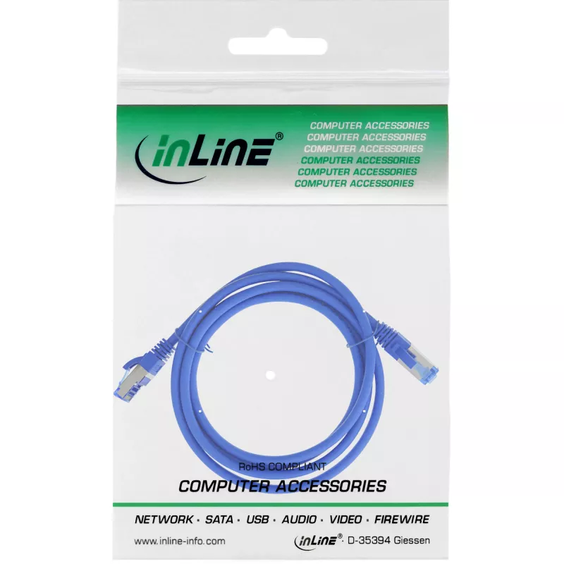InLine patchkabel S/FTP PiMF Cat.6A halogeenvrij 500 MHz blauw 1 m