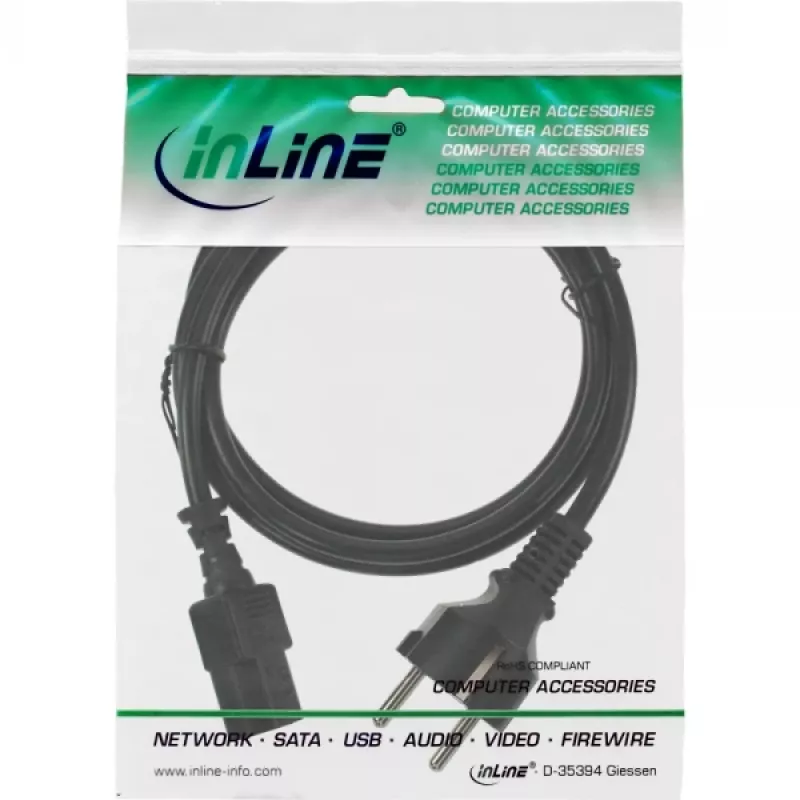 InLine netkabel, CEE 7/7 recht / 3-polige IEC C13-stekker, zwart, 1,5 m