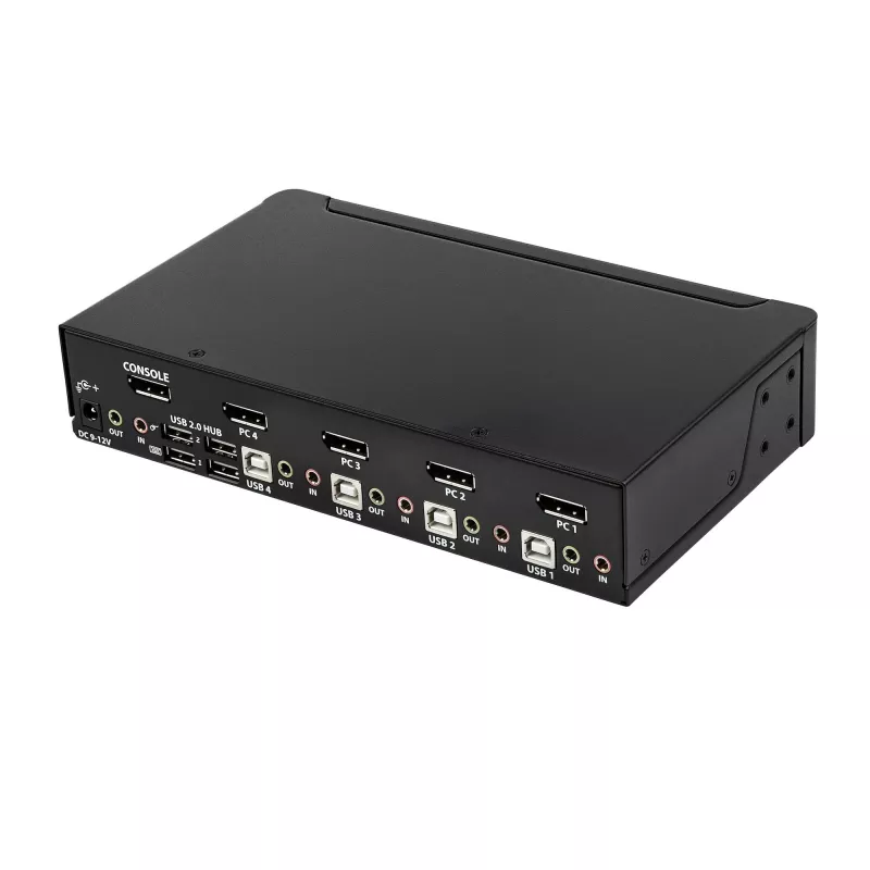 StarTech.com 4-poorts DisplayPort-KVM-switch – 4K 60 Hz – enkel scherm – dual-port UHD DP 1.2 USB-KVM-switch met geïntegreerde USB-2.0-hub & audio – Dell, HP, Apple, Lenovo – TAA-conform
