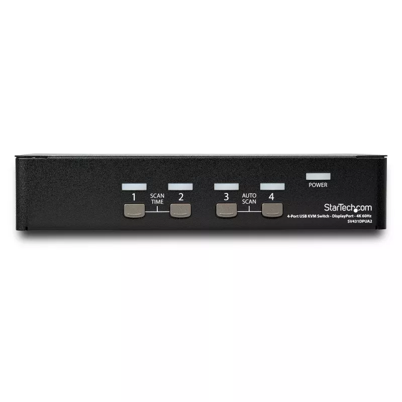 StarTech.com 4-poorts DisplayPort-KVM-switch – 4K 60 Hz – enkel scherm – dual-port UHD DP 1.2 USB-KVM-switch met geïntegreerde USB-2.0-hub & audio – Dell, HP, Apple, Lenovo – TAA-conform