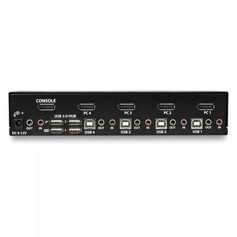 StarTech.com 4-poorts DisplayPort-KVM-switch – 4K 60 Hz – enkel scherm – dual-port UHD DP 1.2 USB-KVM-switch met geïntegreerde USB-2.0-hub & audio – Dell, HP, Apple, Lenovo – TAA-conform