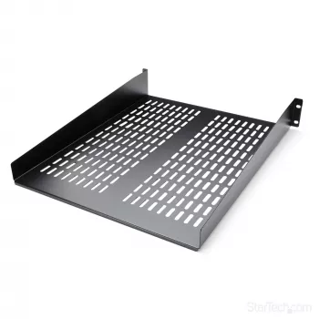 StarTech.com 2U serverrack-legbord – universele geventileerde rackmontage-uitlegplaat voor 19-inch netwerkapparatuurrack en -kast – robuuste staaluitvoering – draagvermogen 23 kg – 55,9 cm diep bord, zwart