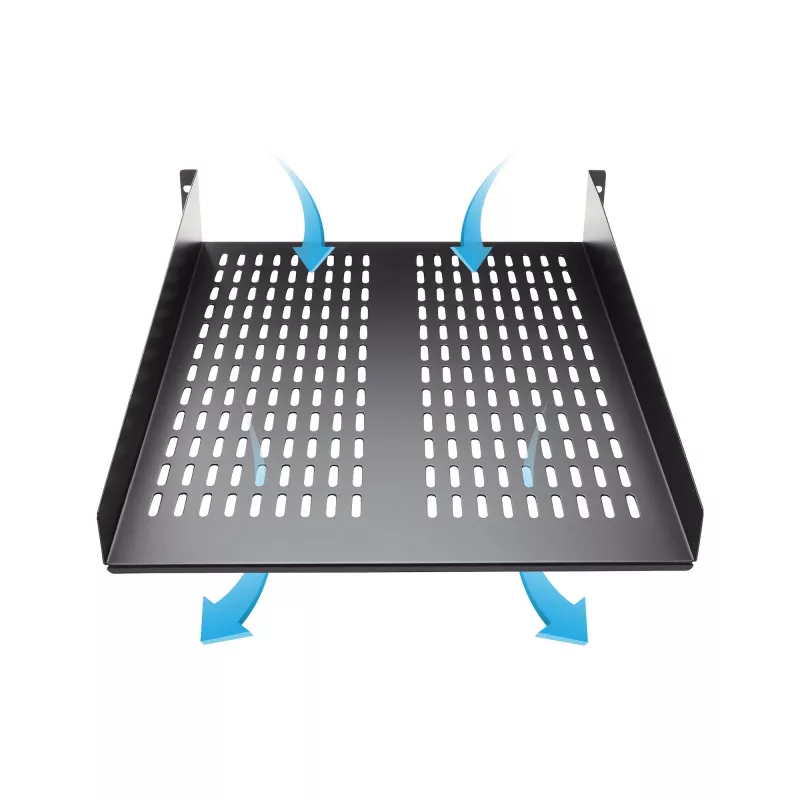 StarTech.com CABSHELF22V 2U geventileerde vaste legplank voor serverrack, 19″, 22″ (55,9 cm) diep, tot 22 kg, staal, zwart