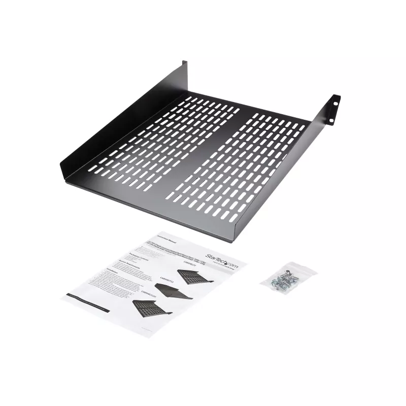 StarTech.com CABSHELF22V 2U geventileerde vaste legplank voor serverrack, 19″, 22″ (55,9 cm) diep, tot 22 kg, staal, zwart