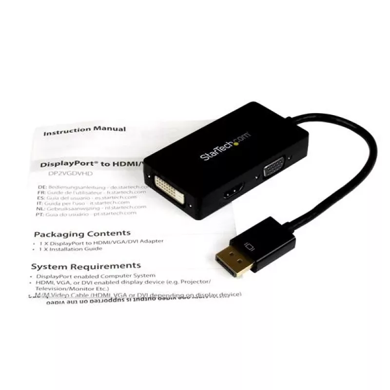 StarTech.com travel-A/V-adapter: 3-in-1 DisplayPort naar VGA, DVI of HDMI converter