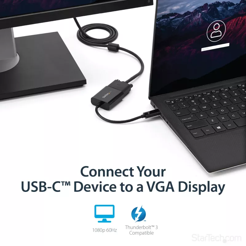 StarTech.com USB-C naar VGA adapter - zwart - 1080p - videoconverter voor je MacBook Pro - USB C naar VGA display dongle - bijgewerkte versie is CDP2VGAEC