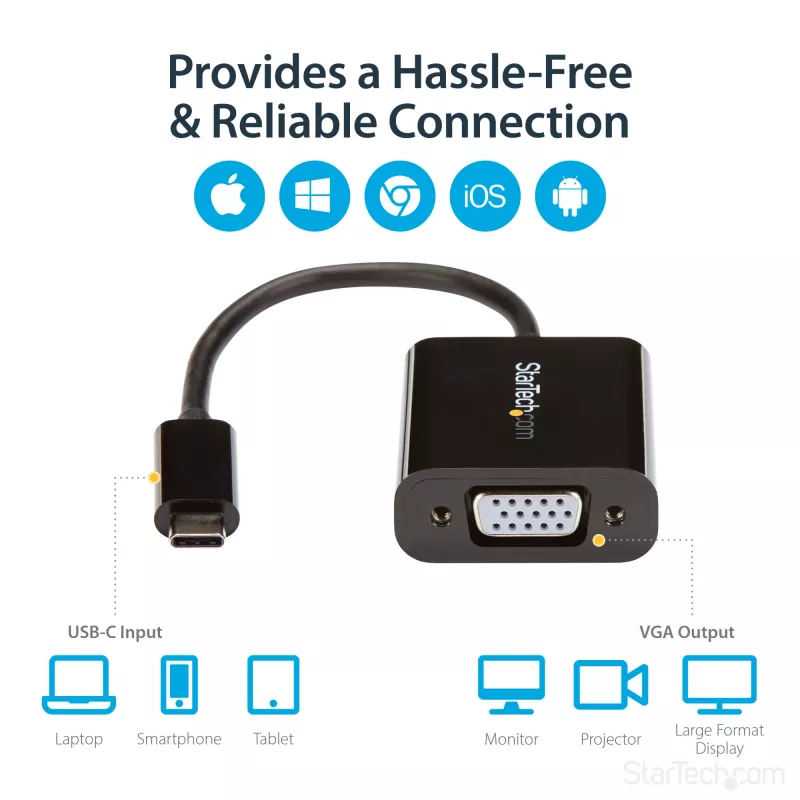 StarTech.com USB-C naar VGA adapter - zwart - 1080p - videoconverter voor je MacBook Pro - USB C naar VGA display dongle - bijgewerkte versie is CDP2VGAEC