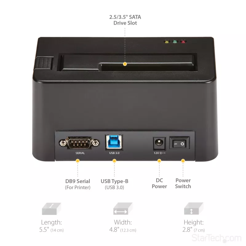 StarTech.com single bay harde schijf-wisser, standalone HDD/SSD-sanitizer, USB 3.0 naar SATA II (3 Gbit/s), 9 wismodi, LCD-display, veilige wisapparatuur harde schijven-sanitizer-dock, DB-9 printeraansluiting, TAA-conform