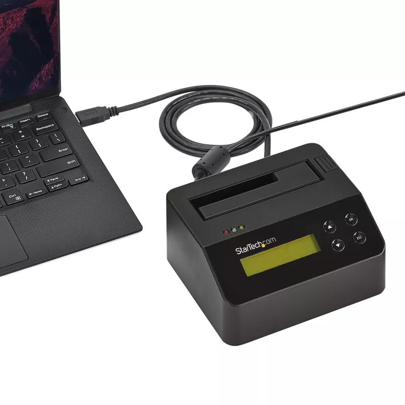 StarTech.com single bay harde schijf-wisser, standalone HDD/SSD-sanitizer, USB 3.0 naar SATA II (3 Gbit/s), 9 wismodi, LCD-display, veilige wisapparatuur harde schijven-sanitizer-dock, DB-9 printeraansluiting, TAA-conform