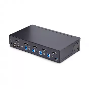 StarTech.com 4-poorts DisplayPort KVM-switch, 8K 60Hz / 4K 144Hz, single display, DP 1.4, 2x USB 3.0-poorten, 4x USB 2.0 HID-poorten, knop- en sneltoetsomschakeling, TAA-conform - besturingssysteemonafhankelijk, metalen behuizing