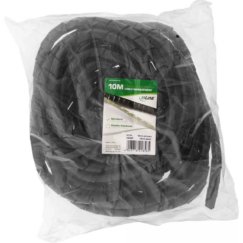 InLine 59946P spiraalslang voor kabels, 10 m, 18 mm, zwart