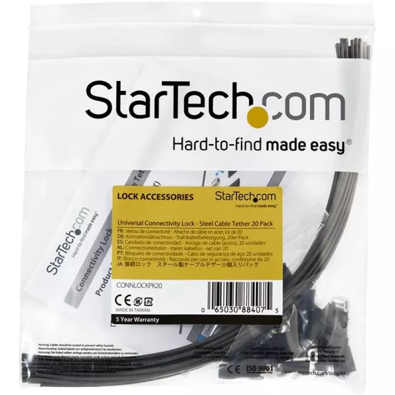 StarTech.com 20-pack beveiligingskabelhouders voor adapters & dongles - universele kabeladapterhouder - bevestigingskabel - verstelbare lengte diefstalbeveiliging kabelhouder set - staal