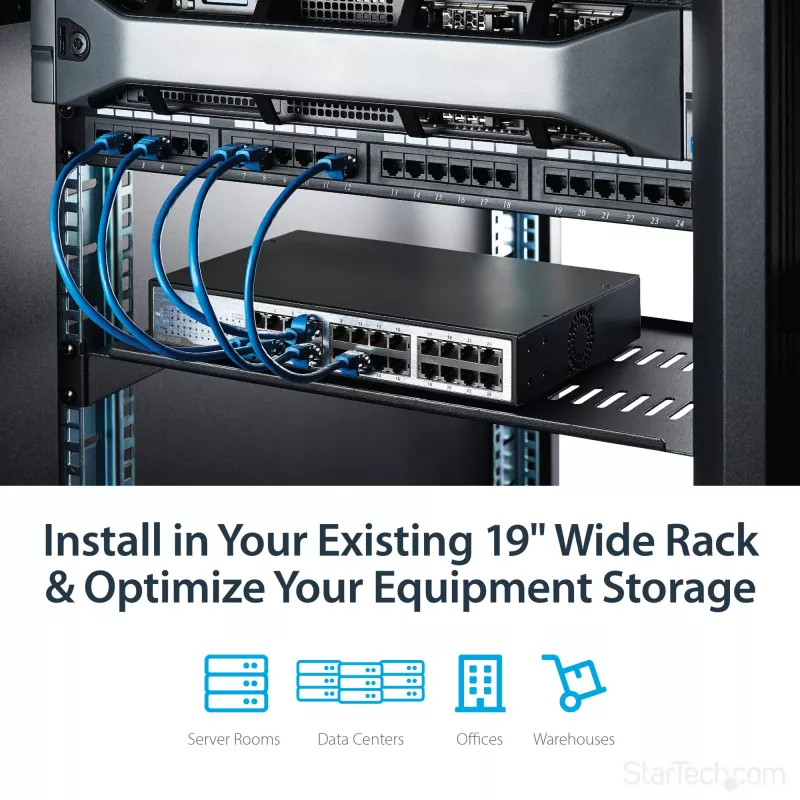 StarTech.com 1U serverrack-legbord – universeel, geventileerd rackmount kantelbaar legbord voor 19 inch netwerkkast en -behuizing – robuust staal – draagvermogen 20 kg – 10 inch diep legbord, zwart