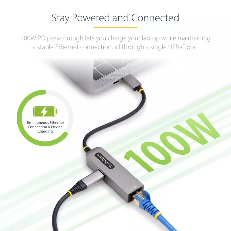 StarTech.com USB-C naar Ethernet-adapter, NIC, 100W PD-passthrough, USB 3.0 Type-C 1 Gbit/s multi-speed netwerkadapter, Thunderbolt-compatibel, Windows & Mac