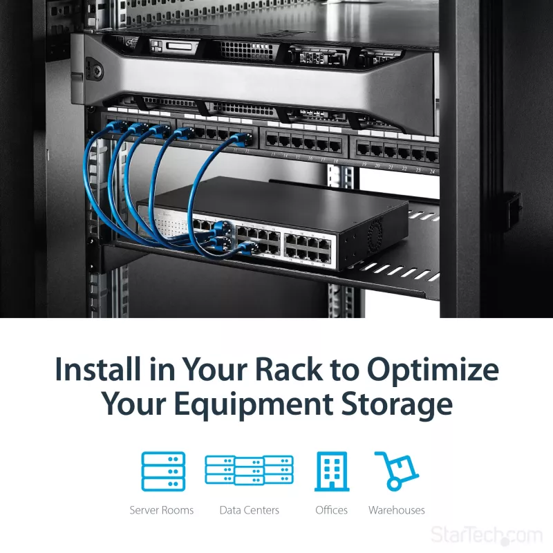 StarTech.com 1U serverrack-legbord – universele geventileerde rack-montage cantilever lade voor 19 inch netwerkapparatuur-rack & kast – hoogbelastbaar staal – draagvermogen 44lb/20kg – 16 inch diepe lade, zwart