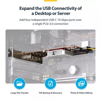 StarTech.com 4-poorts USB Type-C PCIe-kaart, USB 3.2 10Gbps, USB-C PCI Express-uitbreidingskaart, 4x onafhankelijke USB-controllers, Windows/Linux/macOS, TAA-conform