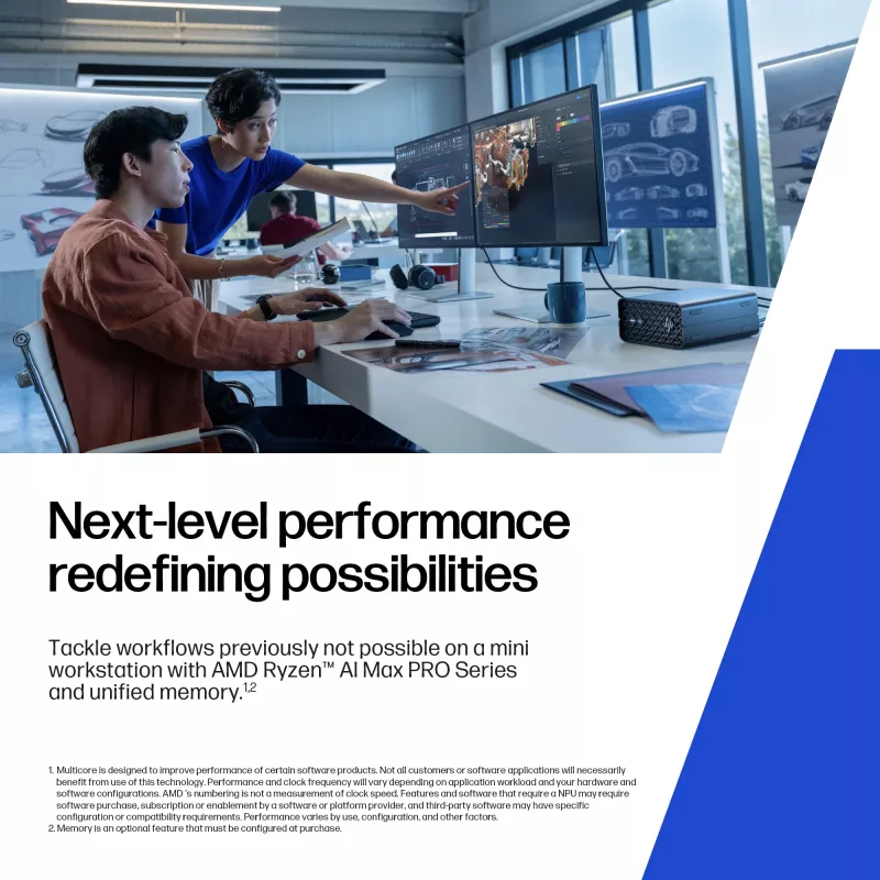 HP Z2 G1a Copilot+ PC AMD Ryzen AI Max PRO 390 32 GB LPDDR5x-SDRAM 1 TB SSD Windows 11 Pro mini-pc workstation AI-workstation, AI-pc zwart