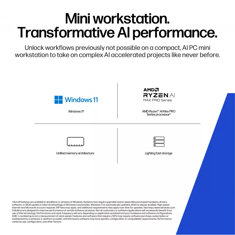 HP Z2 G1a Copilot+ PC AMD Ryzen AI Max PRO 390 32 GB LPDDR5x-SDRAM 1 TB SSD Windows 11 Pro mini-pc workstation AI-workstation, AI-pc zwart