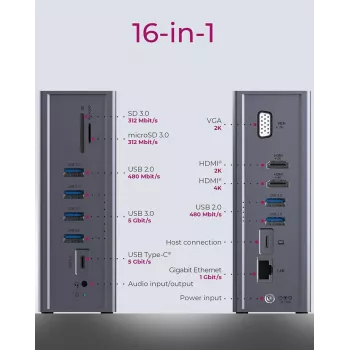 ICY BOX IB-DK2262AC bedraad USB 3.2 Gen 1 (3.1 Gen 1) Type-C antraciet