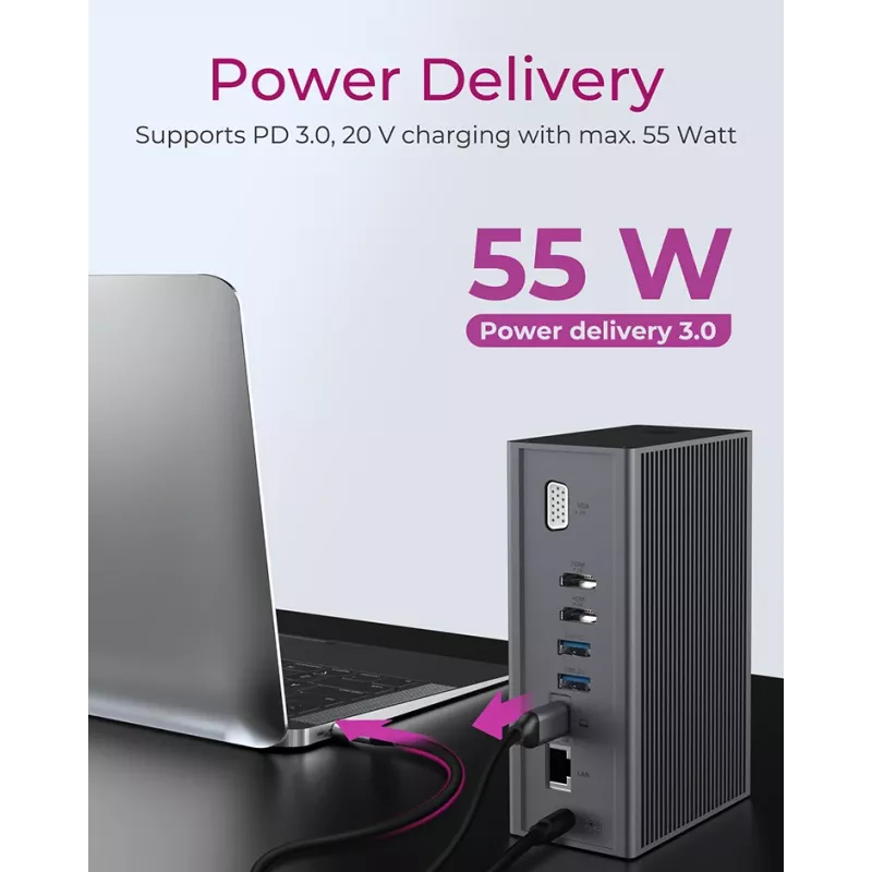 ICY BOX IB-DK2262AC bedraad USB 3.2 Gen 1 (3.1 Gen 1) Type-C antraciet