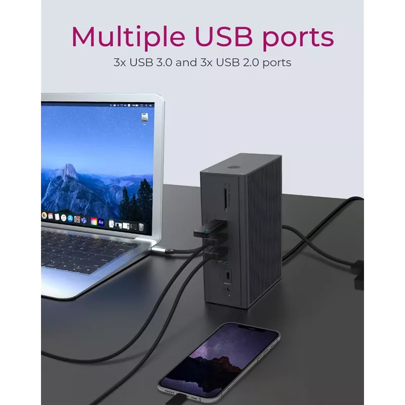 ICY BOX IB-DK2262AC bedraad USB 3.2 Gen 1 (3.1 Gen 1) Type-C antraciet