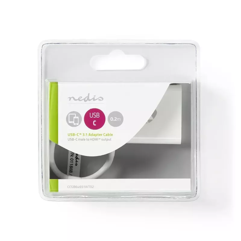 Nedis CCGB64651WT02 USB-C-naar-HDMI-adapter USB 3.2 Gen1, 0,20 m, vernikkeld, PVC, wit
