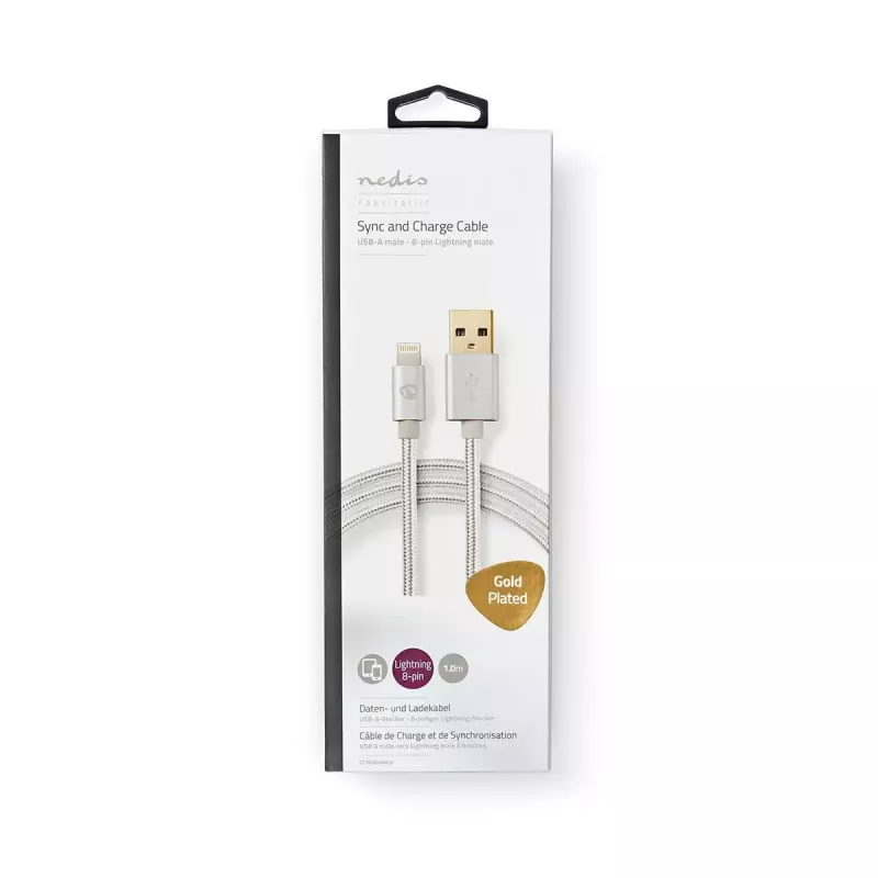 Telefoonkabel Nedis CCTB39300AL10 aluminium 1 m USB A Lightning