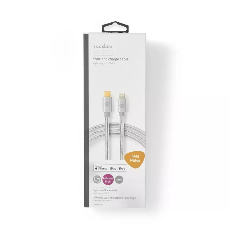 Lightning-kabel Nedis CCTB39650AL10 1 m aluminium USB-C