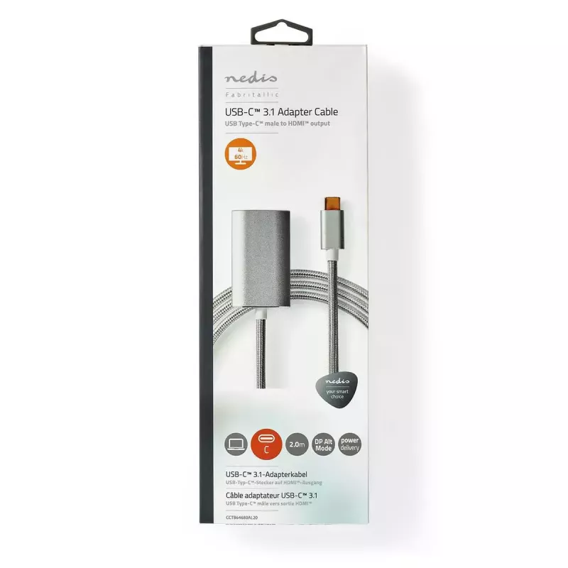 Nedis CCTB64680AL20 videokabel-adapter 2 m HDMI Type-A USB Type-C zilver