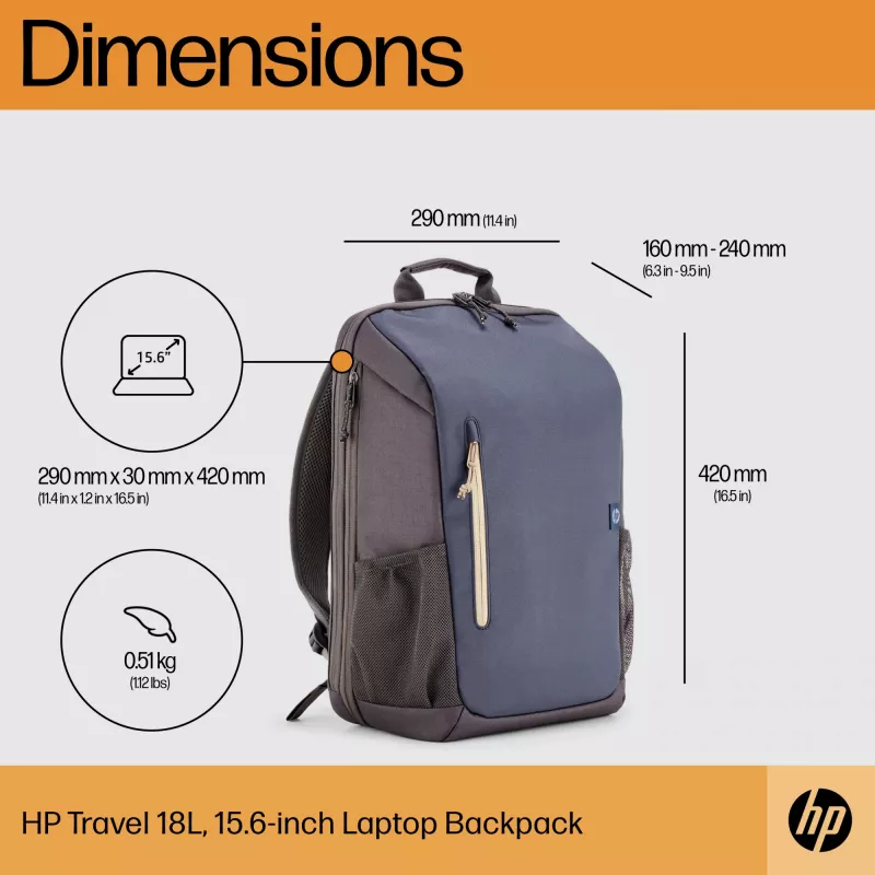 HP Travel 18 liter 15.6 Blue Night laptop-rugzak, rugzak, 510 g