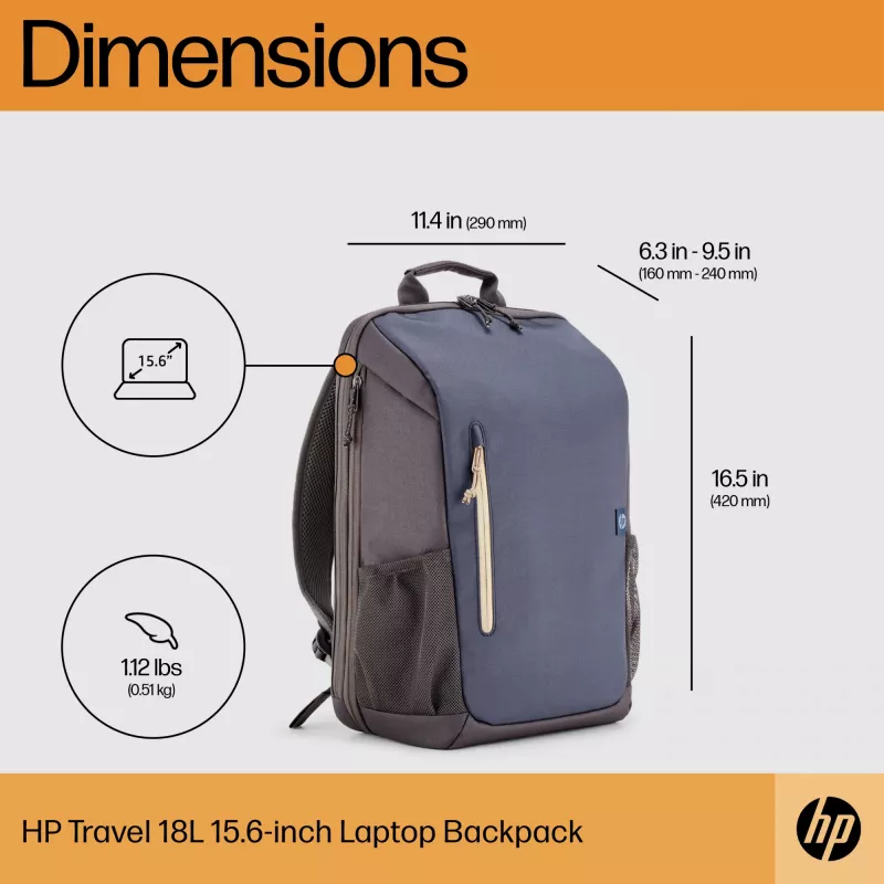 HP Travel 18 liter 15.6 Blue Night laptop-rugzak, rugzak, 510 g