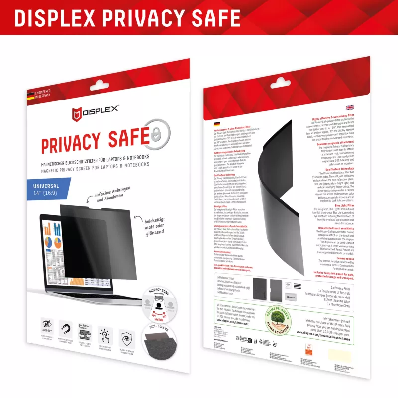 Displex PRIVACY SAFE magnetische 2-weg kijkbeschermingsfilter voor laptop/notebook 14'' (16:9)