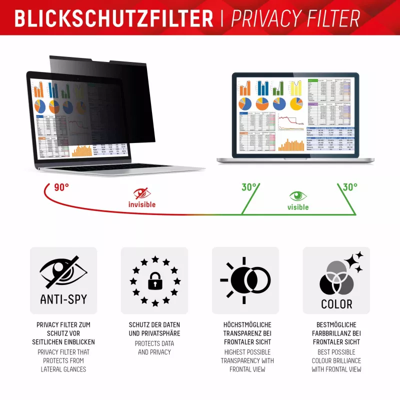 Displex PRIVACY SAFE magnetische 2-weg kijkbeschermingsfilter voor MacBook Air/MacBook Pro 13,3''