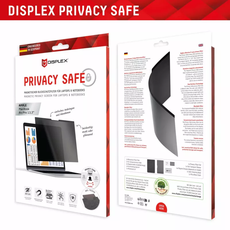 Displex PRIVACY SAFE magnetische 2-weg kijkbeschermingsfilter voor MacBook Air/MacBook Pro 13,3''