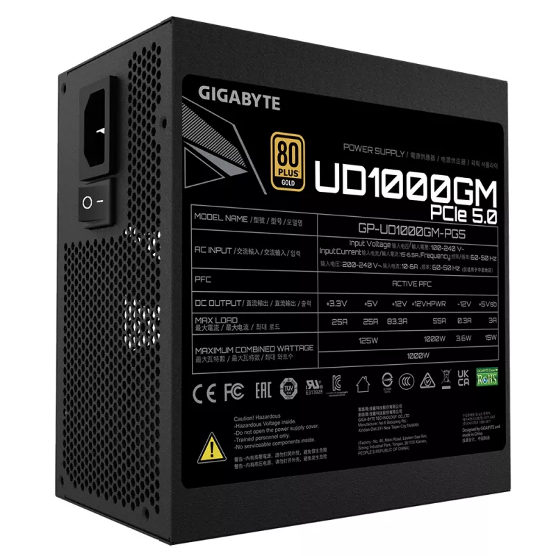 GIGABYTE UD1000GM PG5 voeding 1000 W 20+4 pin ATX ATX zwart