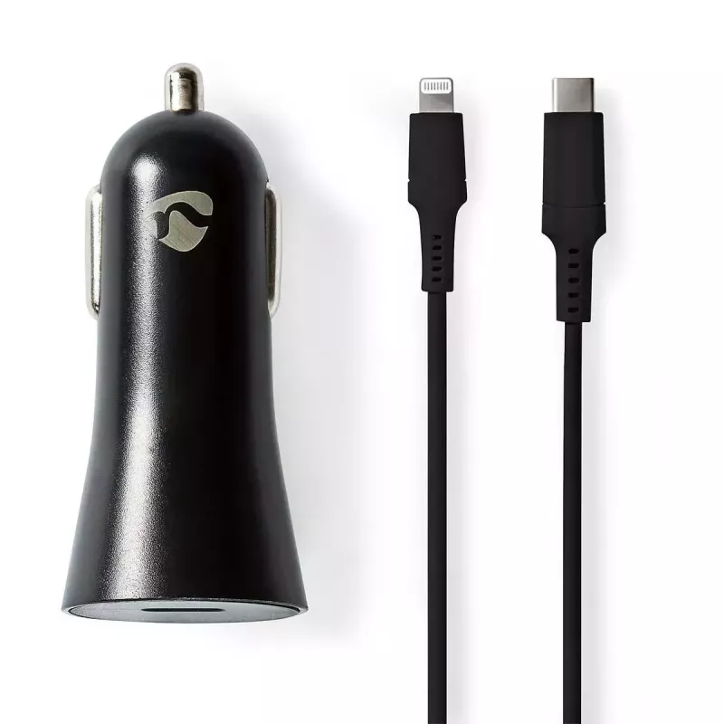 Nedis CCPDL20W111BK autolader 20W, 1x USB-C, Lightning 8-pins kabel, zwart