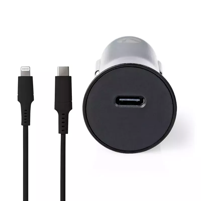 Nedis CCPDL20W111BK autolader 20W, 1x USB-C, Lightning 8-pins kabel, zwart