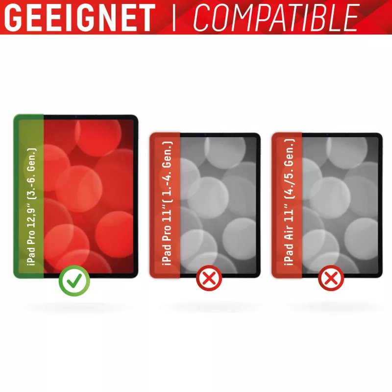 Displex Tablet Glass (9H) voor Apple iPad Pro 12,9'' (3./4./5./6. gen.), Eco-montageframe, onbreekbaar, ultradun, onzichtbaar