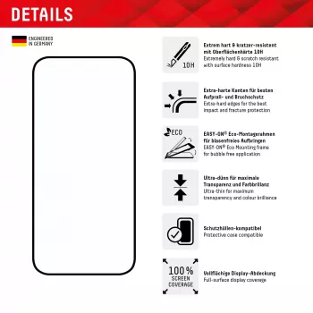 Displex Full Cover Screen Protector (10H) voor Apple iPhone 15 Plus/15 Pro Max, Eco-montageframe, volledige afdekking