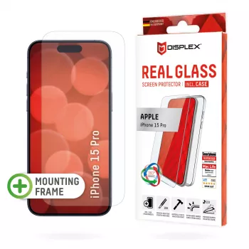 Displex displayschermfolie + hoesje voor Apple iPhone 15 Pro, Eco-montageframe, krasvast
