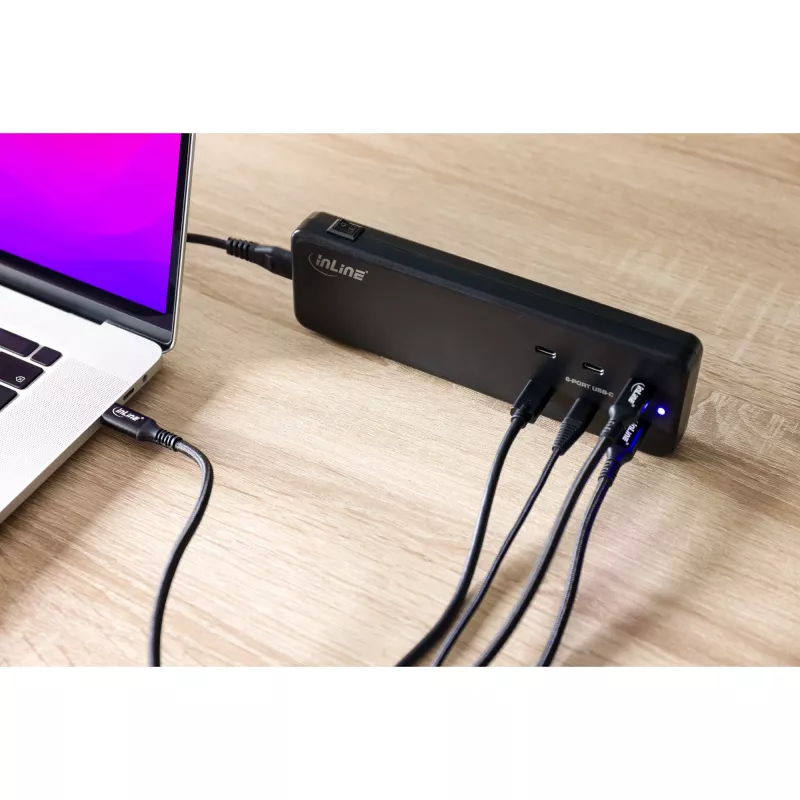 InLine multiport-voeding, oplader, 6x USB-C, PD 3.0, GaN, zwart