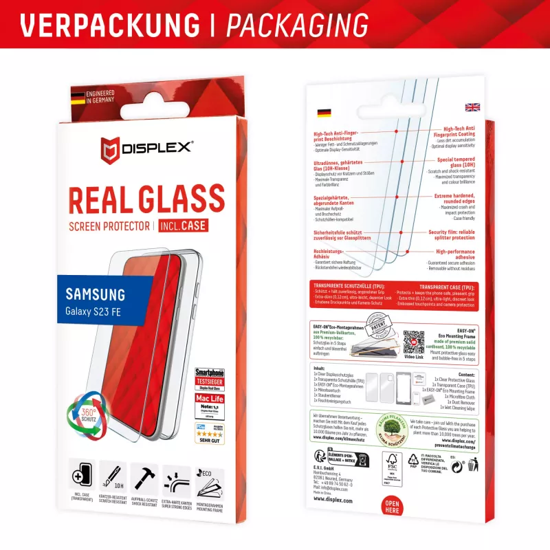 Displex displayschermfolie + hoesje voor Samsung Galaxy S23 FE, Eco-montageframe, krasvast