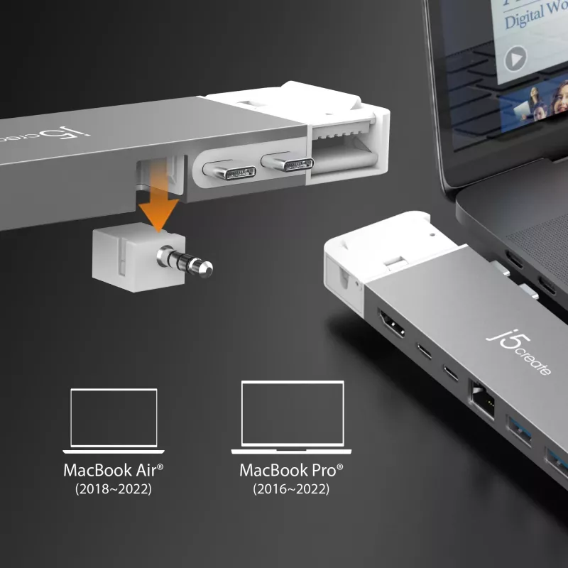 USB hub j5create JCD395 4K60 Elite Pro bedraad USB4 met MagSafe kit